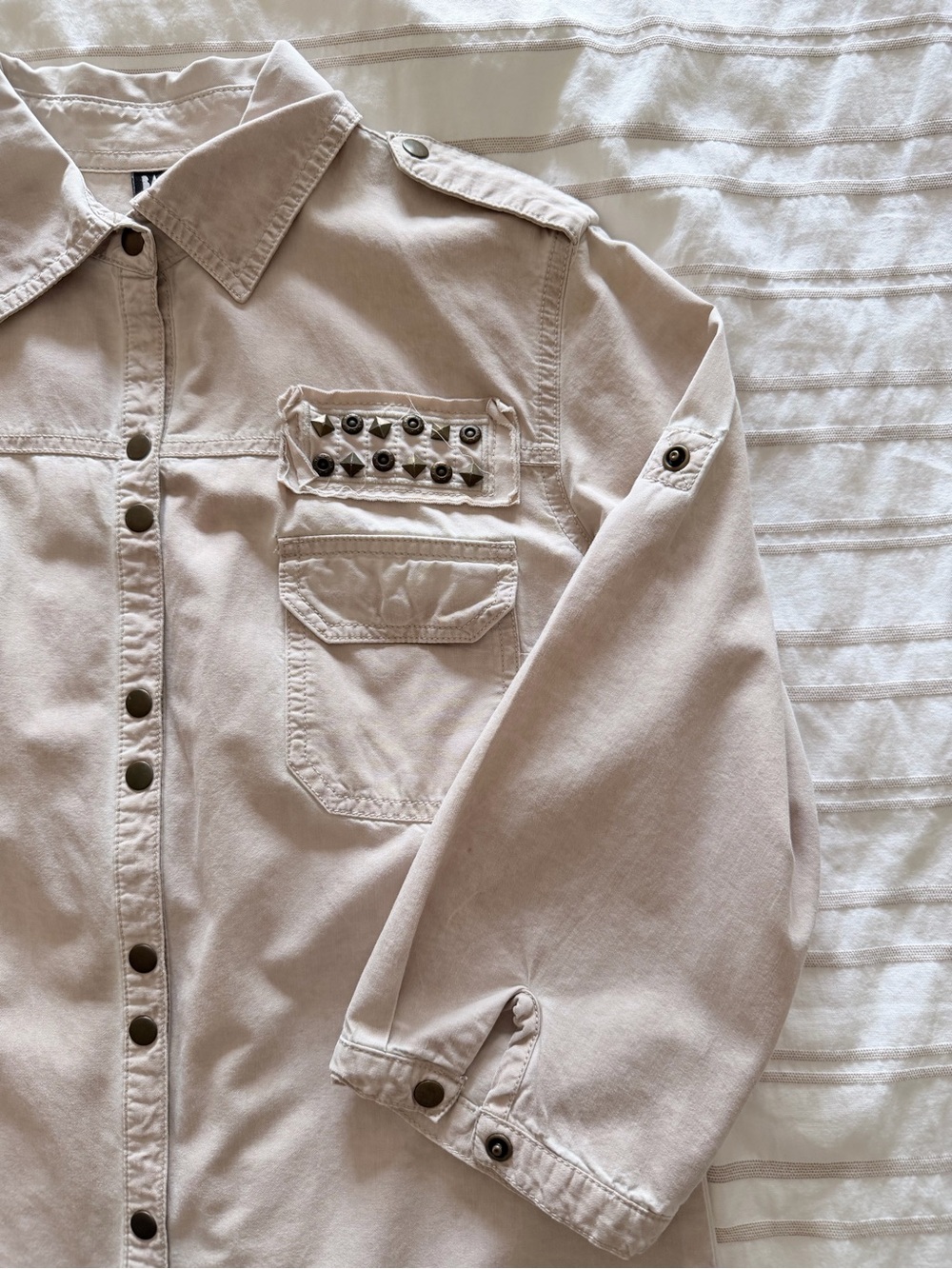 Women's Dusty pale pink Button-Up Shirt tunic with Studs - TRF by Zara